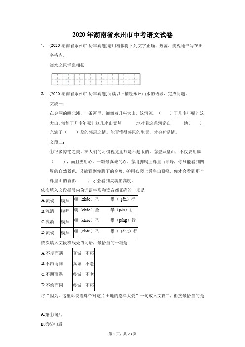 2020年湖南省永州市中考语文试卷(附答案详解)