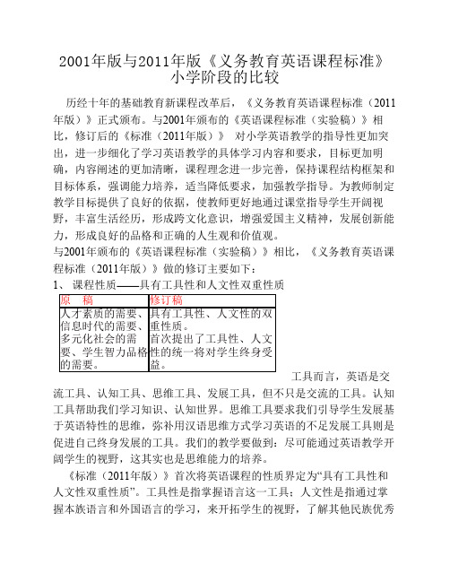 2001年版与2011年版义务教育英语课程标准