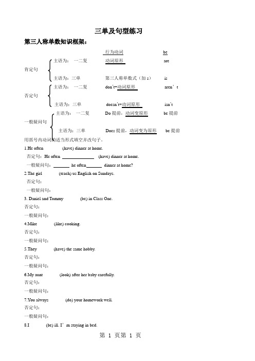 英语复习第三人称单数语法总结 练习(无答案)-word