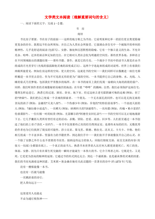 2022届高考语文专题模拟演练 文学类文本阅读(理解重要词句的含义)