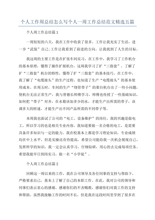 个人工作周总结怎么写个人一周工作总结范文精选五篇