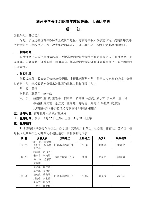 稠州中学关于组织青年教师说课