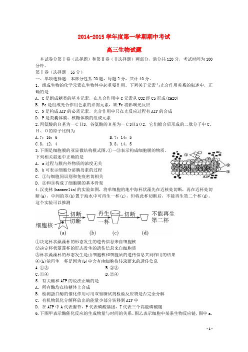 江苏省徐州市高三生物上学期期中试题