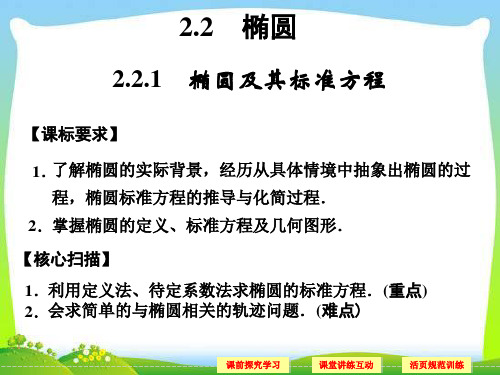 高中新课程数学(新课标人教A版)选修2-1《2.2.1椭圆及其标准方程(1)》课件