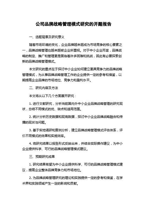 公司品牌战略管理模式研究的开题报告