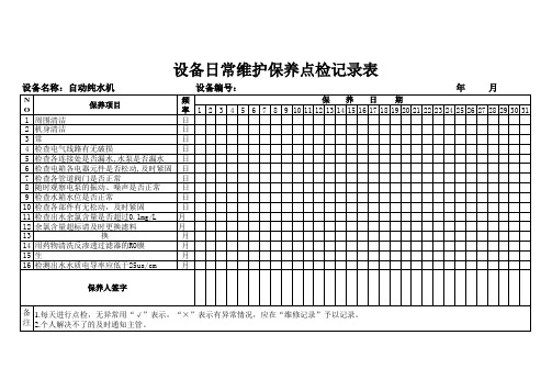 超纯水机日常维护保养点检记录表