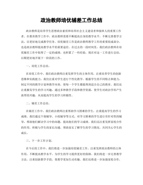 政治教师培优辅差工作总结