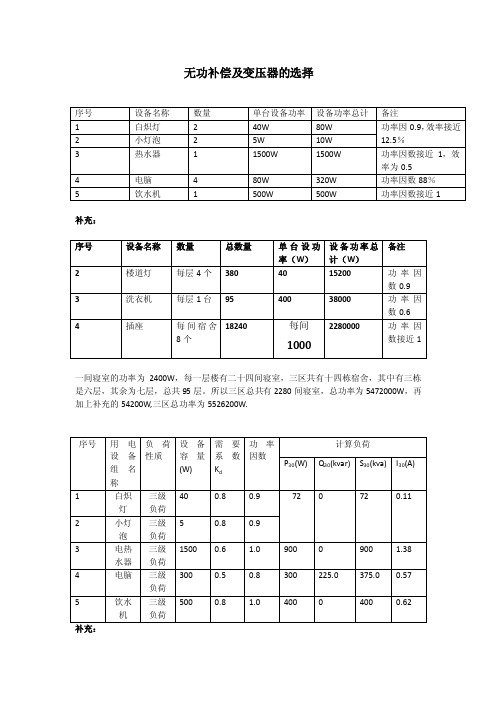 无功补偿及变压器的选择