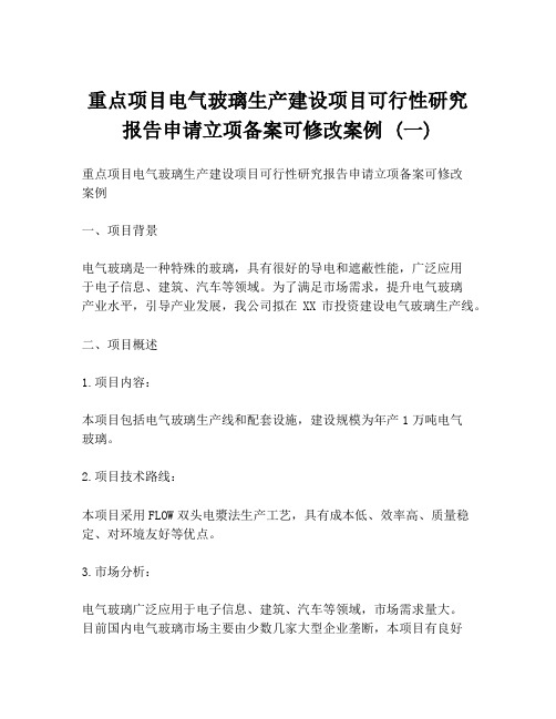 重点项目电气玻璃生产建设项目可行性研究报告申请立项备案可修改案例 (一)