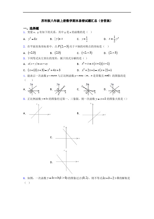 苏科版八年级上册数学期末易错试题汇总(含答案)