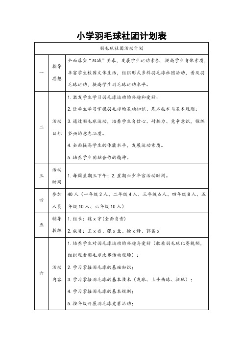 小学羽毛球社团计划表