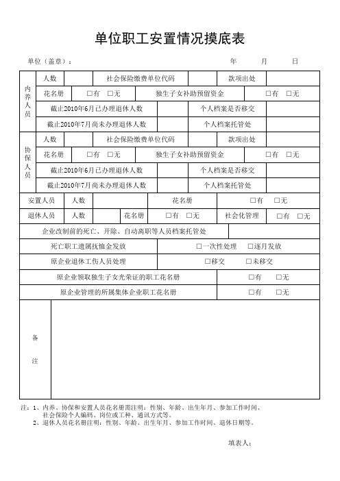 单位职工安置情况摸底表1