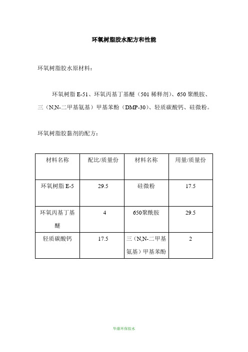 环氧树脂胶水配方和性能