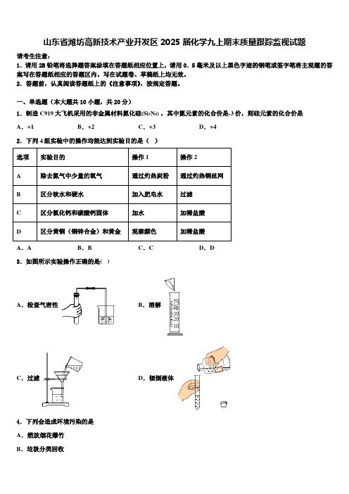 山东省潍坊高新技术产业开发区2025届化学九上期末质量跟踪监视试题含解析