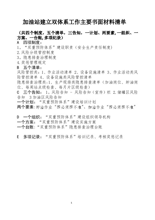 汽车加油站安全生产风险管控和隐患排查治理体系建设双重预防体系文件清单