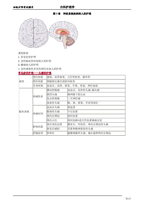 初级护师考试辅导 第10章 神经系统疾病病人的护理(讲义)(1)