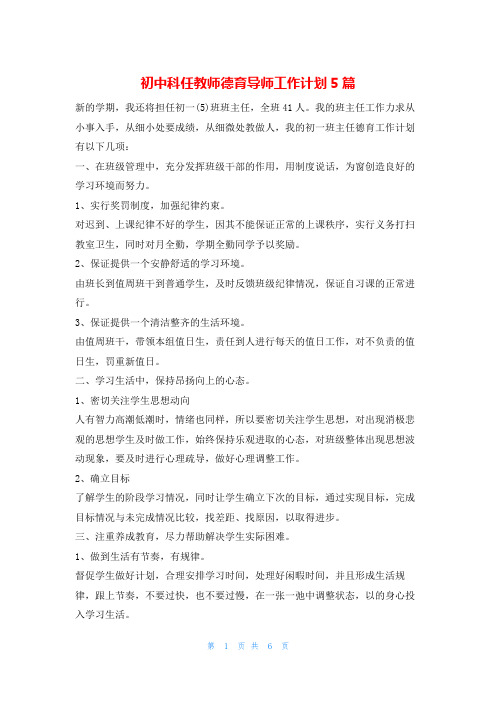 初中科任教师德育导师工作计划5篇的