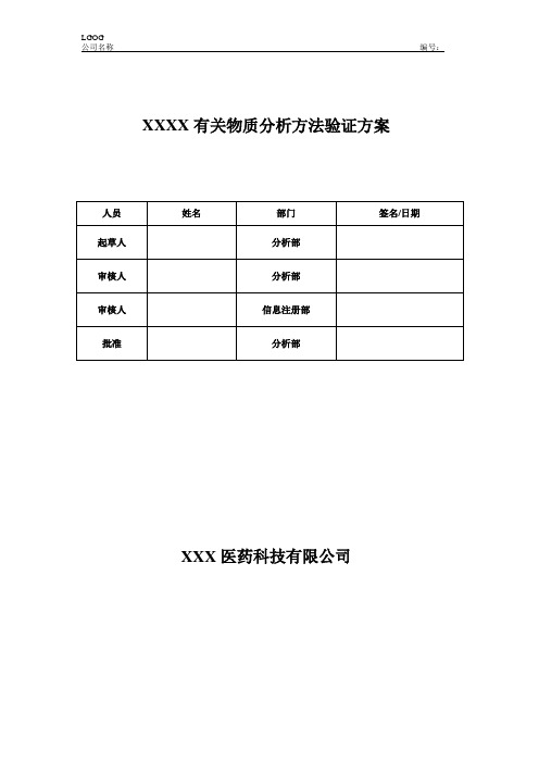 有关物质分析方法验证方案模板