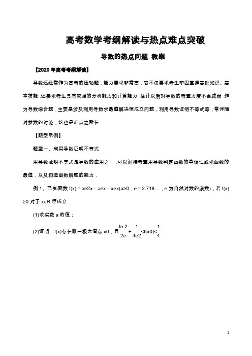 高考数学考纲解读与热点难点突破教案及专题练习--导数的热点问题-理科(含解析)