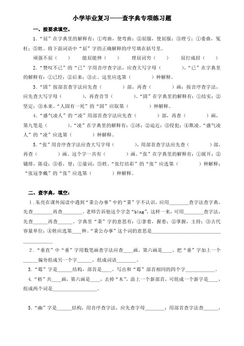 部编版六年级语文下册期末总复习  语文查字典专项练习题