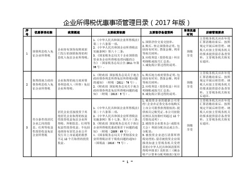 企业所得税优惠事项管理目录(2017年版)