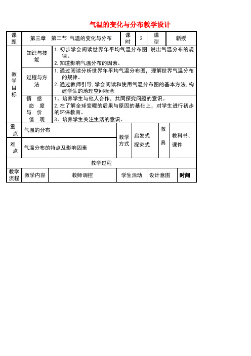 七年级地理上册3.2气温的变化和分布教学设计2新人教版