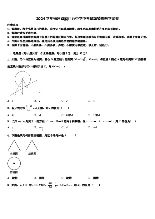 2024届福建省厦门五中学中考试题猜想数学试卷含解析