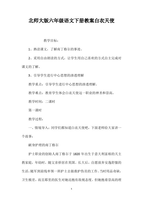 北师大版六年级语文下册教案白衣天使