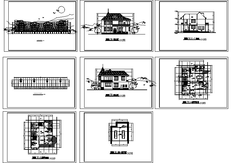 沿街商业及别墅建筑方案设计cad图纸