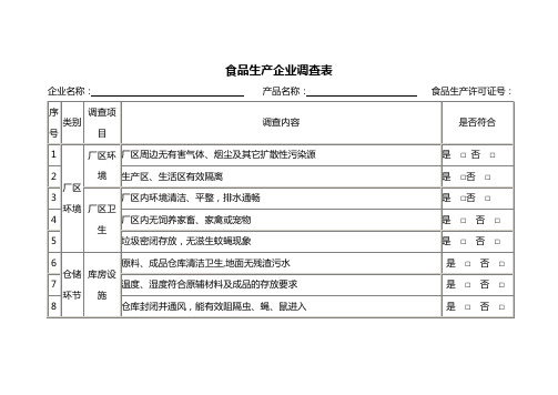 食品生产企业调查表