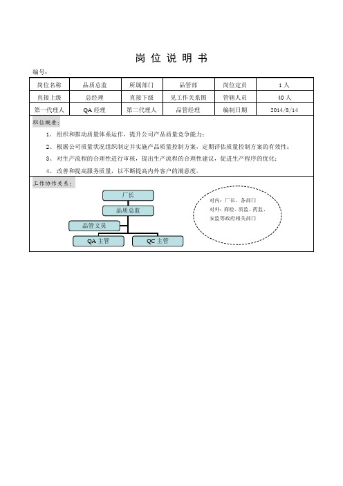 品质总监岗位说明书 (1)