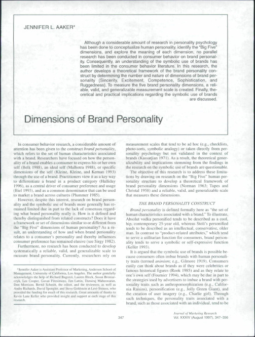 Dimensions of brand personality