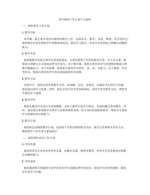 初中教师工作计划个人副科