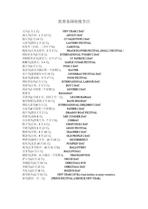 世界各国传统节日