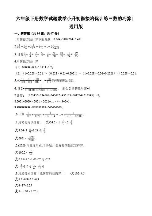 六年级下册数学试题数学小升初衔接培优训练三数的巧算∣通用版