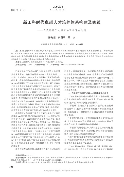 新工科时代卓越人才培养体系构建及实践——以成都理工大学石油工程专业为例