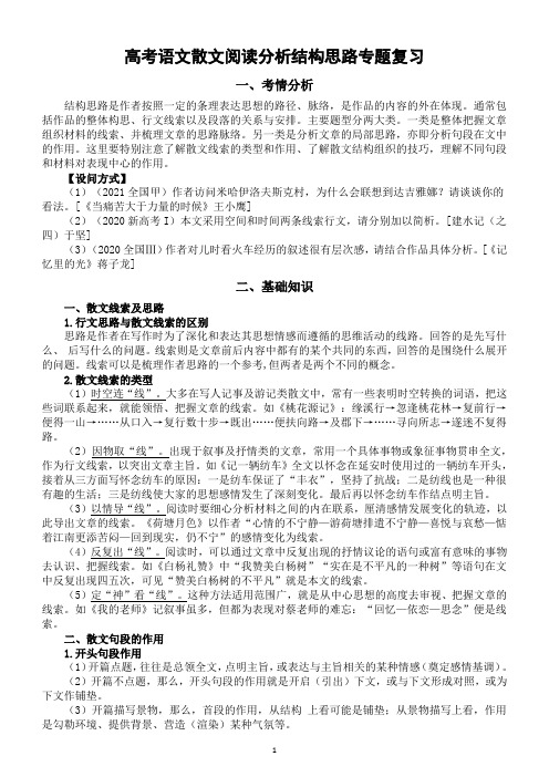 高中语文2023高考散文阅读分析结构思路专题复习(含练习题和答案)