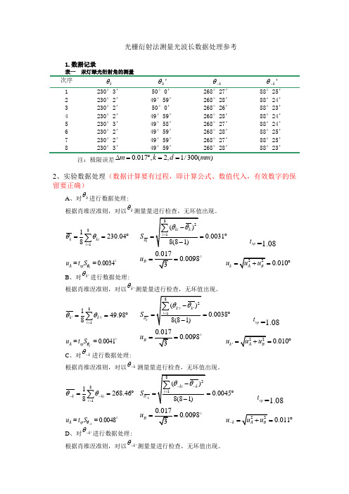 光栅衍射法测量光波长数据处理参考