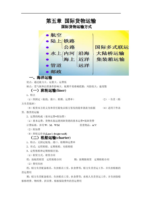 国际贸易理论与实务要点总结——第五章 国际货物运输