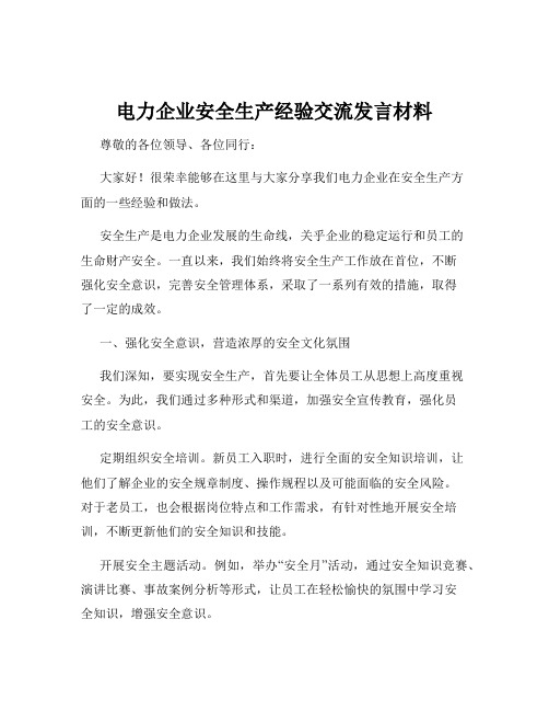 电力企业安全生产经验交流发言材料