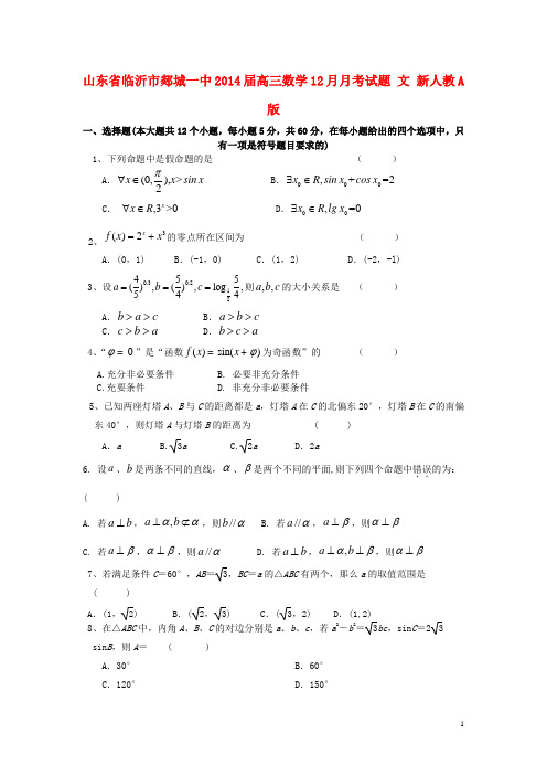 山东省临沂市郯城一中高三数学12月月考试题 文 新人教A版