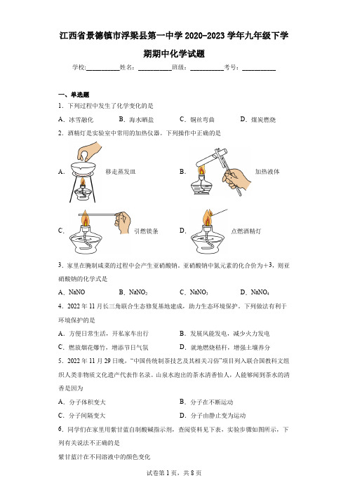 江西省景德镇市浮梁县第一中学2020-2023学年九年级下学期期中化学试题