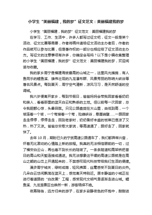 小学生“美丽福建，我的梦”征文范文：美丽福建我的梦