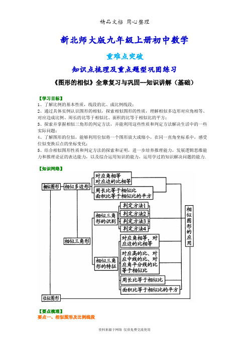 北师大版九年级上册数学[《图形的相似》全章复习与巩固-- 知识点整理及重点题型梳理](基础)