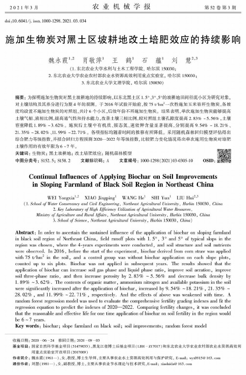 施加生物炭对黑土区坡耕地改土培肥效应的持续影响