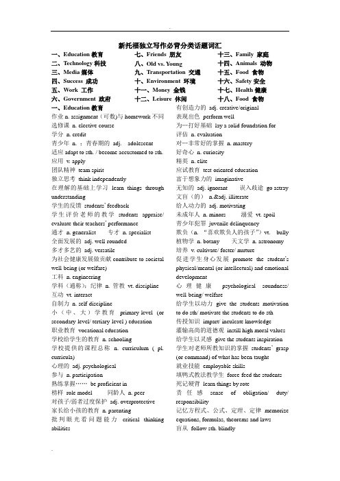 新托福独立写作必背话题词汇