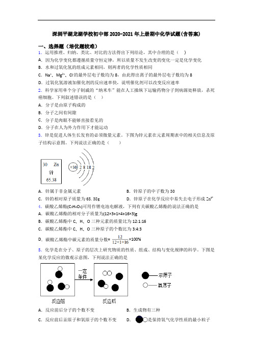 深圳平湖龙湖学校初中部2020-2021年上册期中初三化学试题(含答案)