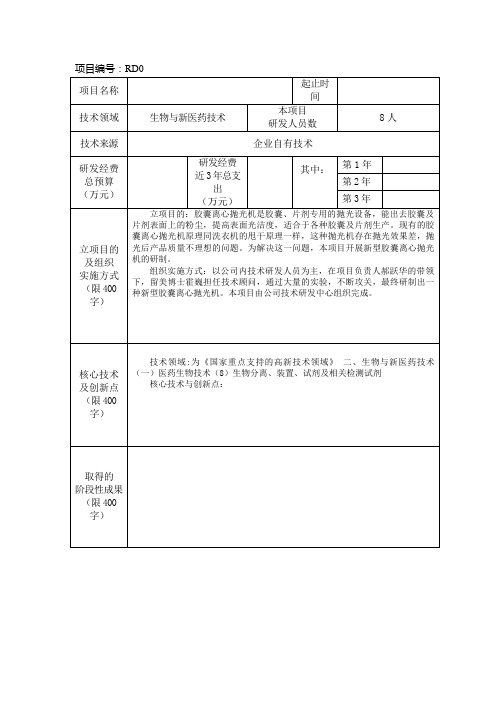 研发项目立项申请书模版