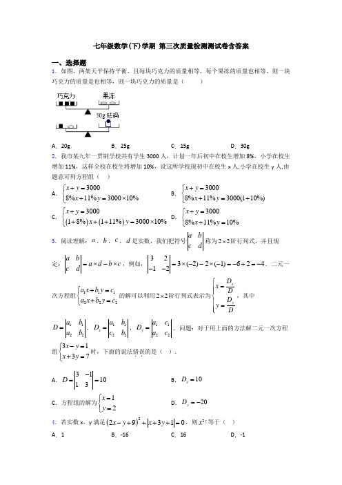 七年级数学(下)学期 第三次质量检测测试卷含答案