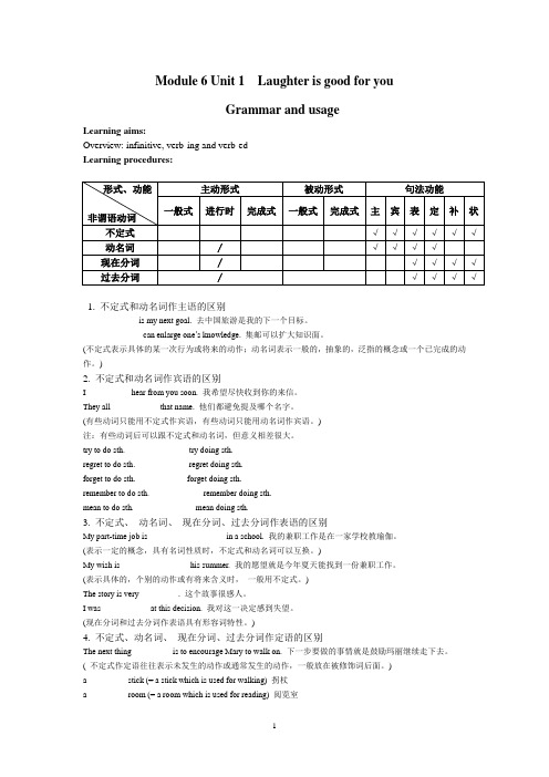 牛津高中英语 M6U1 Grammar Overview infinitive,verb-ing and verb-ed导学案